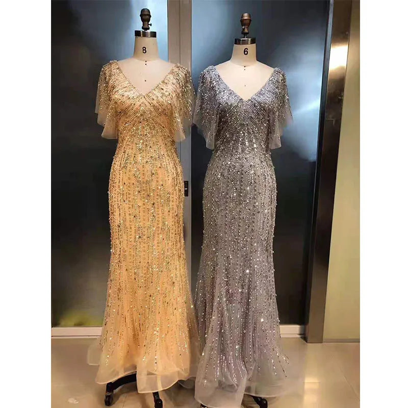 Luxury Sparkle Sexy V-Neck Mermaid Elegant for Women Party Evening Dresses Gowns