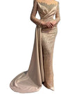 2022 Champagne Mermaid O Neck Banquet Sequin Long Sleeve Prom Dress Beaded Robe De Soiree Evening Dresses