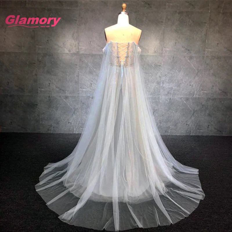 New Style Banquet Evening Dress Off-shoulder Semi Transparent Sexy Beading Tulle Prom Dresses
