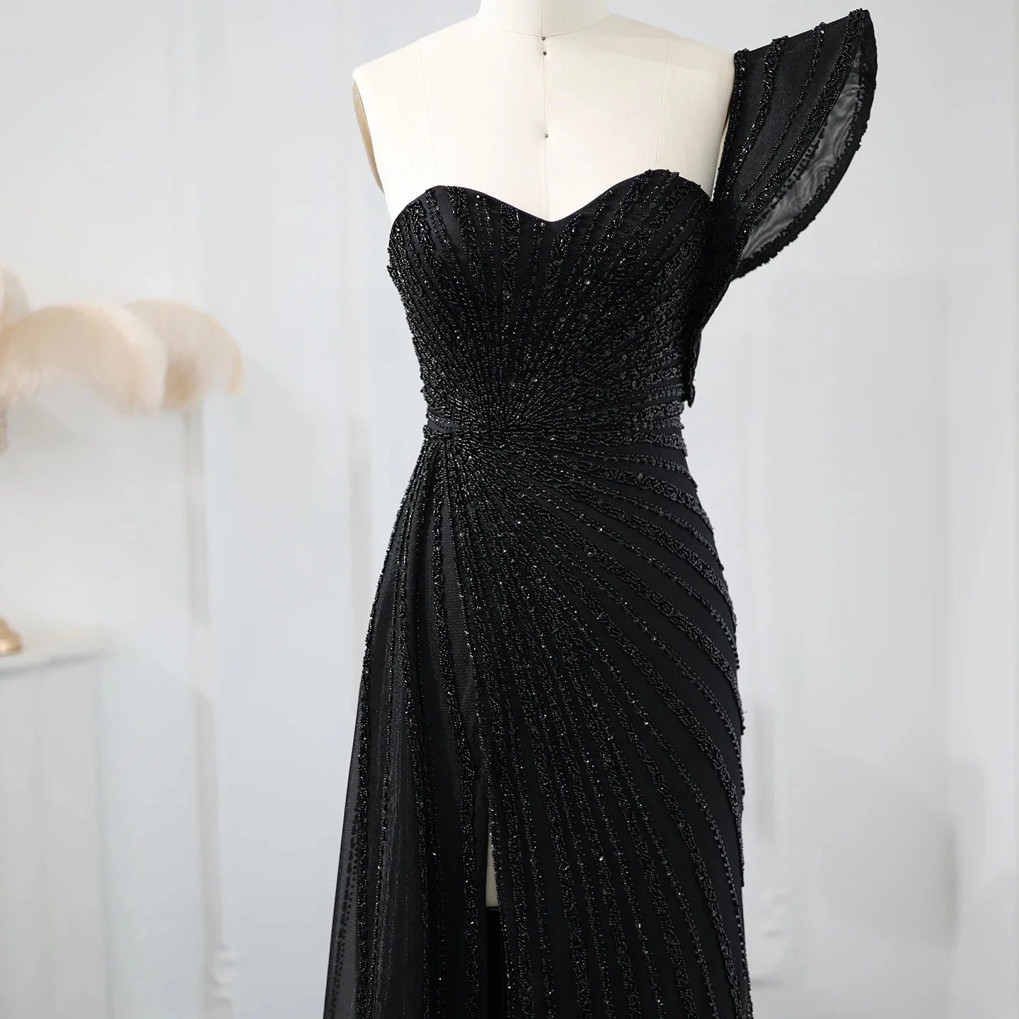 2025 Green Mermaid Beaded Evening Dresses Formal Party Gowns for Women Wedding One Shoulder Side Split Prom Dress