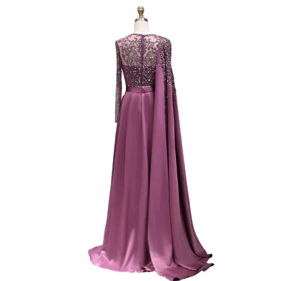 2024 New Arrival Muslim Satin Evening Dresses Purple Formal Party Evening Dresses for Women Luxurious