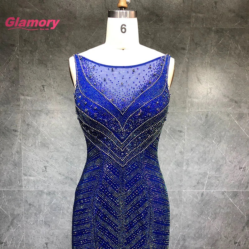Royal Blue Elegant Beaded Prom Dress High Quality Vestido De Fietsa Sexy Mermaid Long Crystal Party Gowns