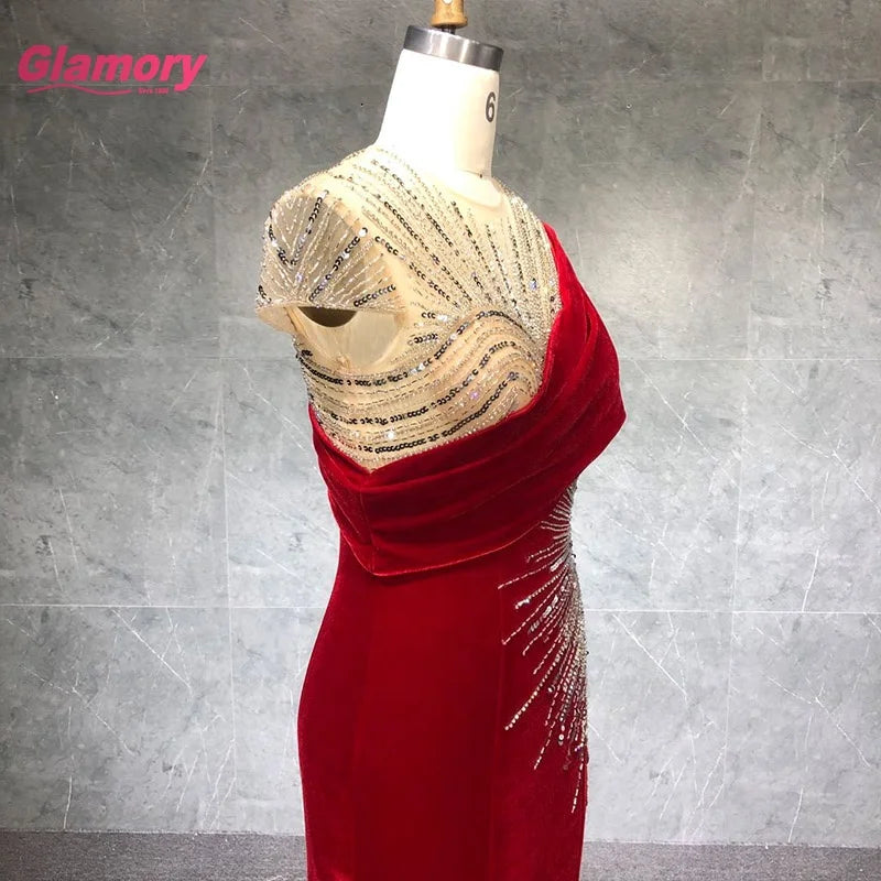 Ladies Formal Evening Dress Sleeveless Velvet Elegant Beaded Long Prom Dress