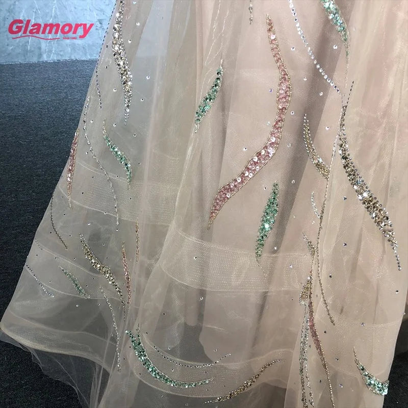 2021 New Fashion O-Neck Full Sleeve Ball Gown Colourful Beading Party Prom Dress for Women