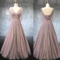 New Style Gorgeous A-line Glitter Tulle Evening Dress Spaghetti Strap With Bow Decoration Crystal Beading Party Gowns