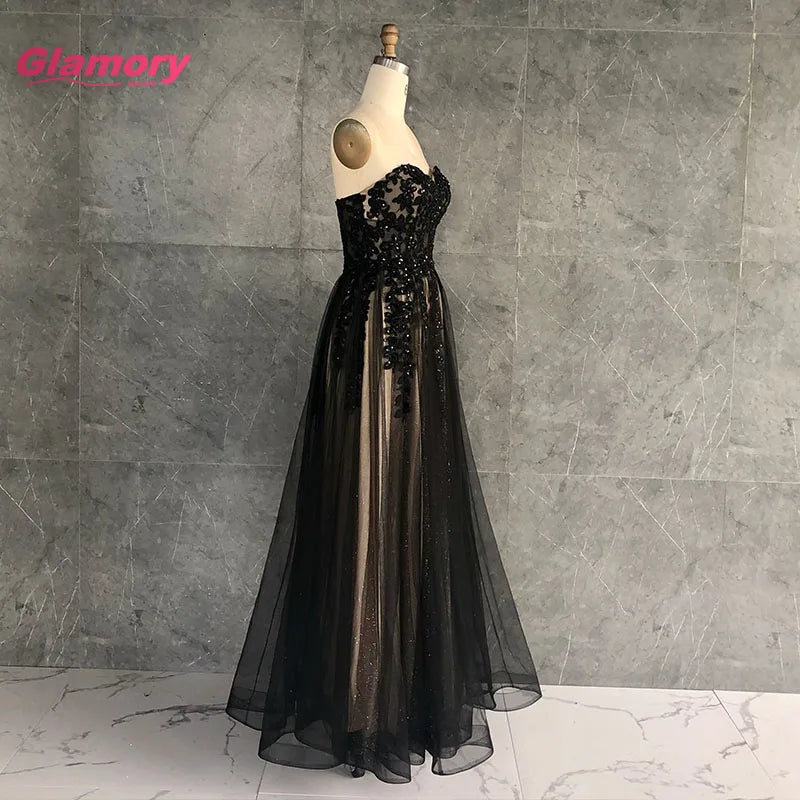 Wholesale Black Prom Dress Sweetheart Floor Length Sleeveless Lace Beading A-Line Long Evening Dresses