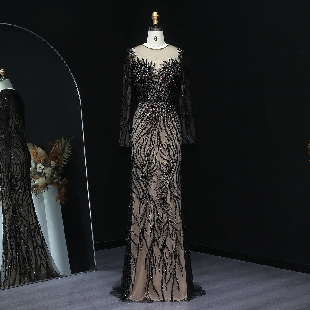 Luxury Evening Dresses for Women Dubai Mermaid Wedding Party Gowns Long Sleeves Sweep Floor-Length