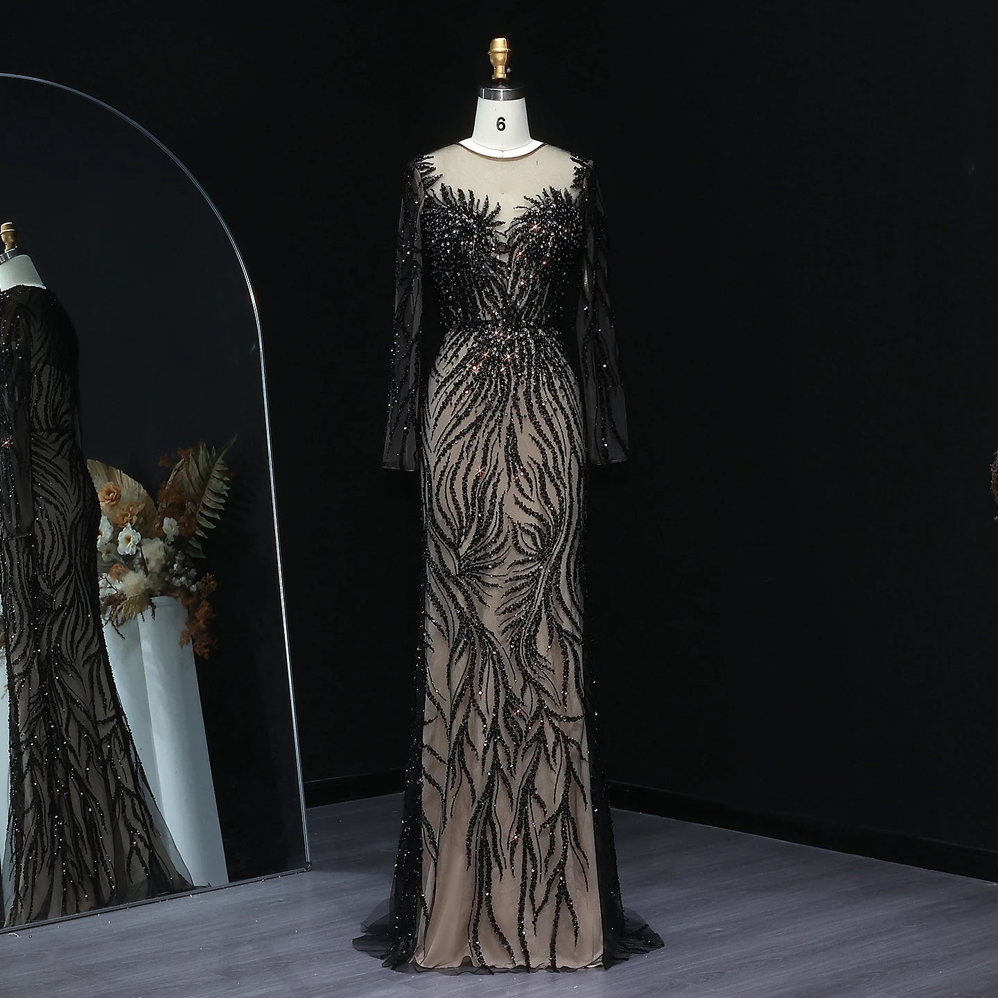 Luxury Evening Dresses for Women Dubai Mermaid Wedding Party Gowns Long Sleeves Sweep Floor-Length