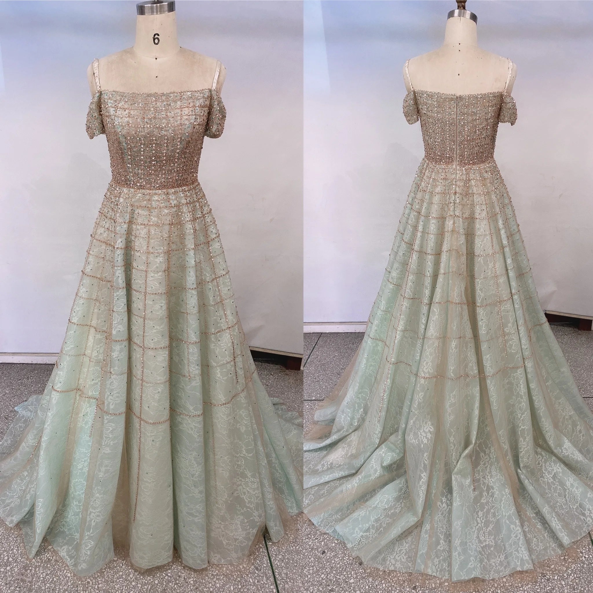 Luxury Dubai Mint Green Evening Dresses Elegant Off Shoulder Lilac Arabic Formal Dress for Women Wedding Party