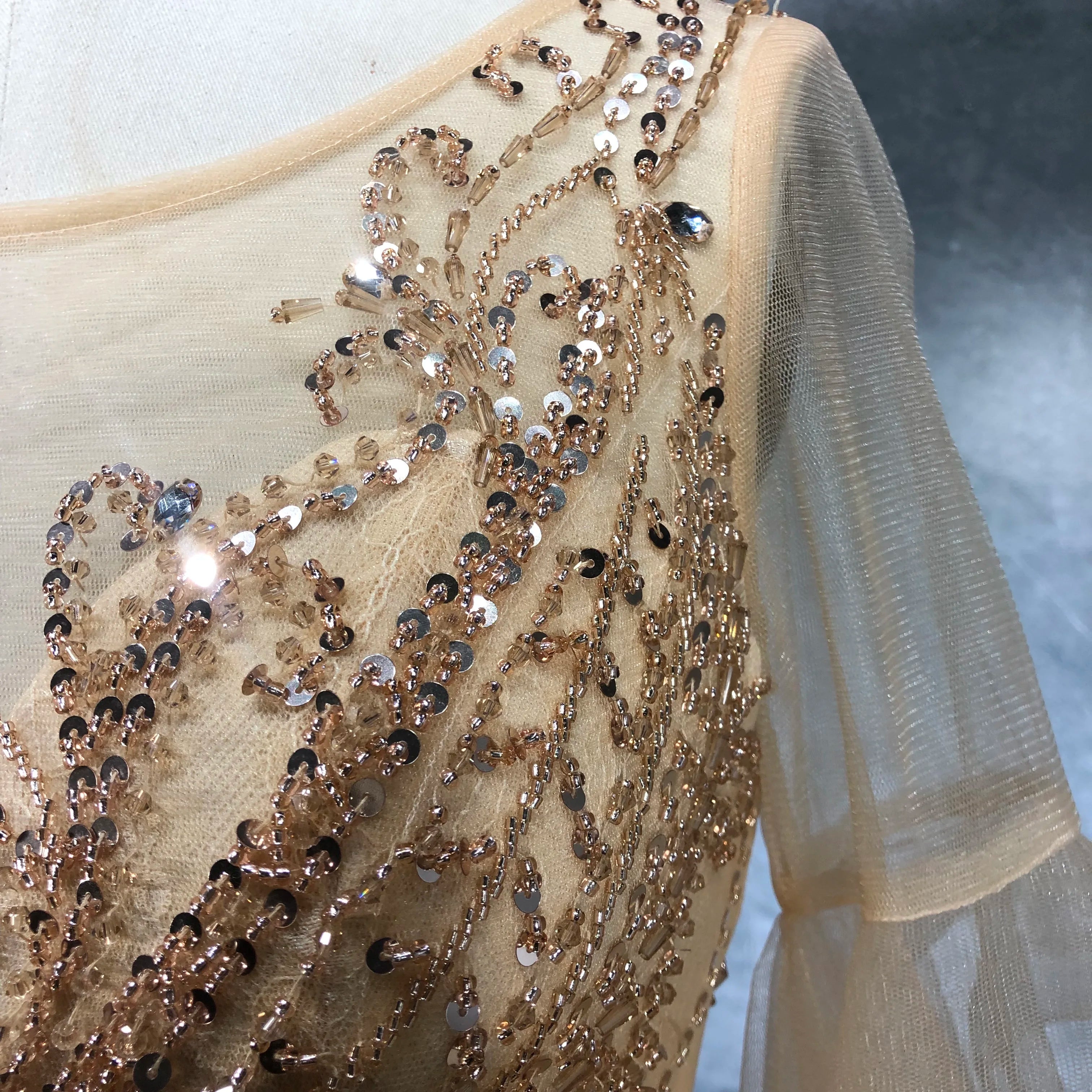 2020 New Arrival Beading Mermaid Ruffle Sleeve Evening Dresses Party Dress for Women Dress