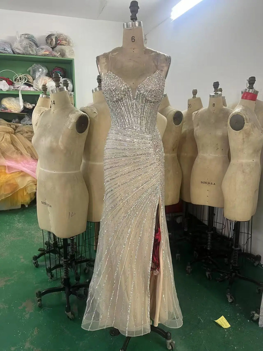 Glamorous Crystal Mermaid Prom Gown with Front Split Beaded Evening Dresses for Women Wedding Party Gowns