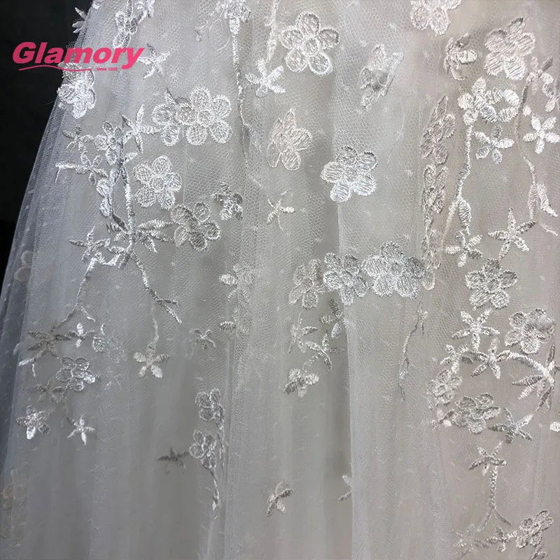 Ej test Latest A-Line V Neck Sleeveless Gown Lace Appliqued Tulle Bridal Wedding Dress