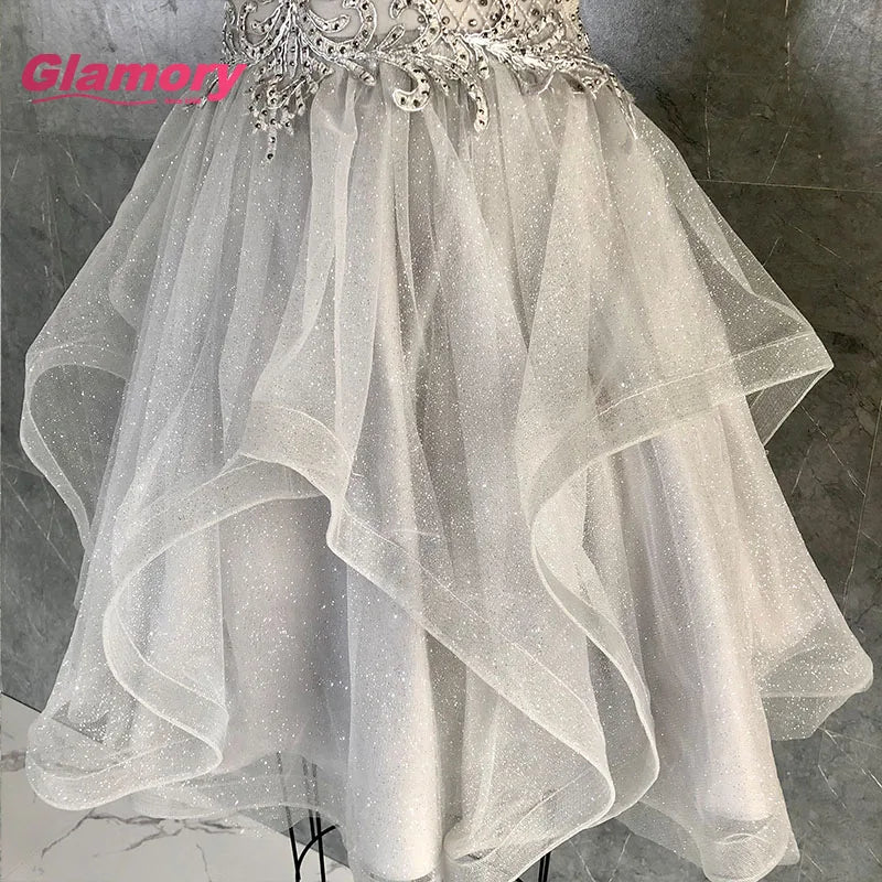 2020 New Arrival Embroidered Lace Short Halter Neck A-line Sleeveless Homecoming Evening Dress