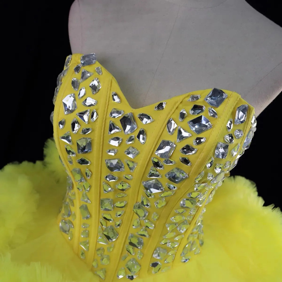 Yellow New Design Sweet Heart Beading Sugar Dress Ruffles Party Evening Dress