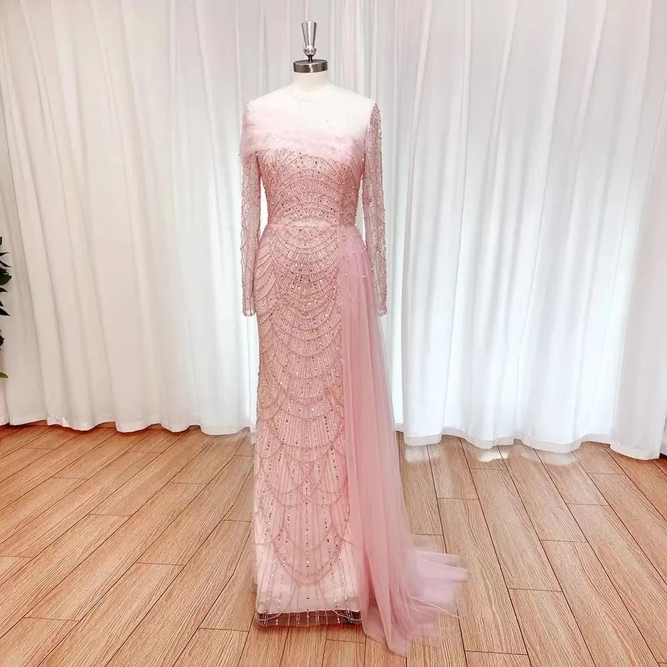 Elegant Dubai Mermaid Evening Dresses for Women 2024 Luxury Off the Shoulder Formal Prom Wedding Party Gowns With Overskirtt