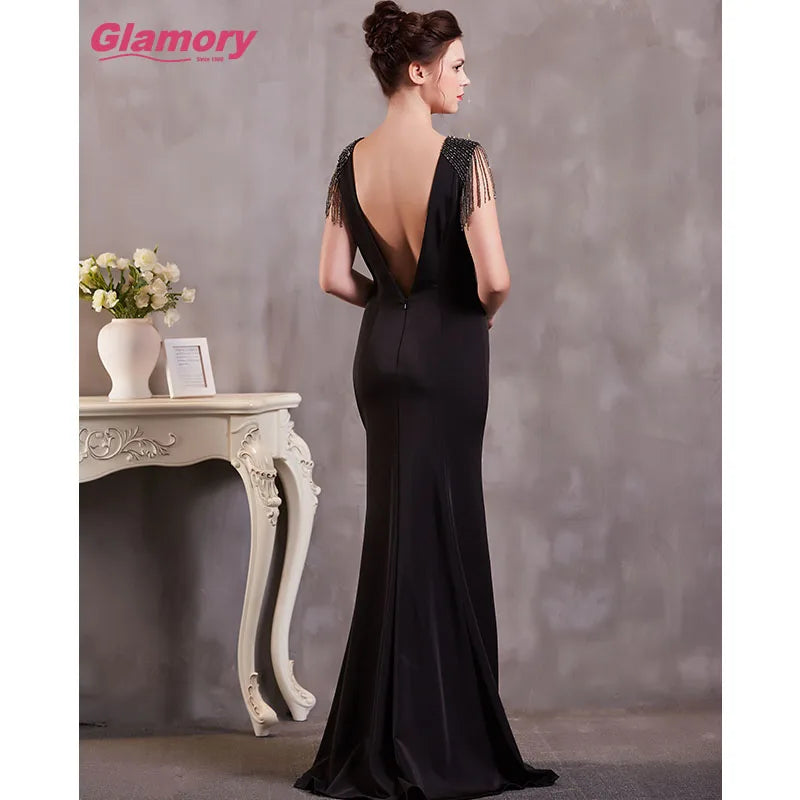Black European Style Knitted Skirt Sexy Backless Dresses Women Elegant Evening Dress