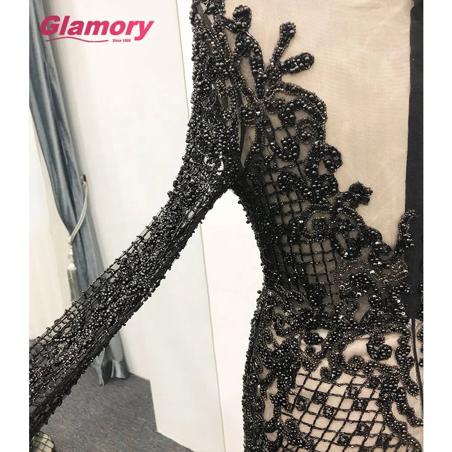 Latest Sleeve Black Dresses Dubai Womens Long Mermaid Prom Luxury Beading Evening Dress