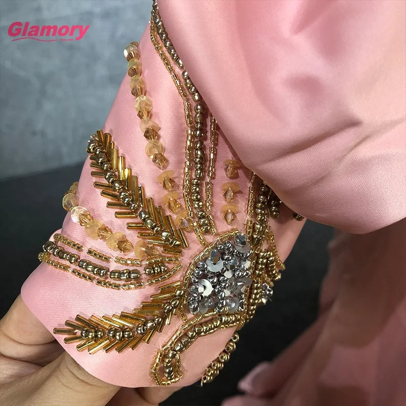 New Custom Luxury Handmade Beading With Pleated One-shoulder Women Wrap Dresses Sexy Satin Evening Dresses