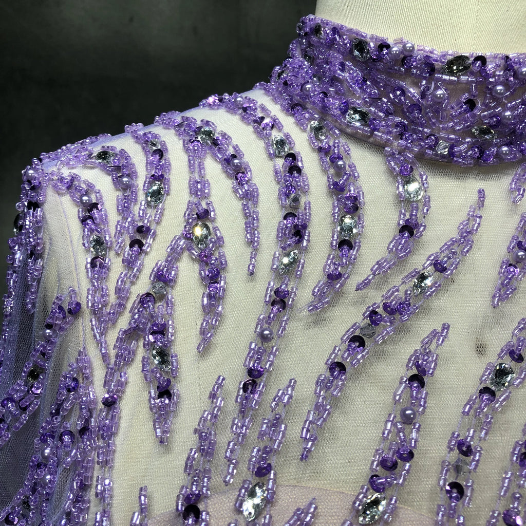 NEW Purple Mermaid Design Lady Bodycon Heavy Beading Elegant Party Long Evening Dress
