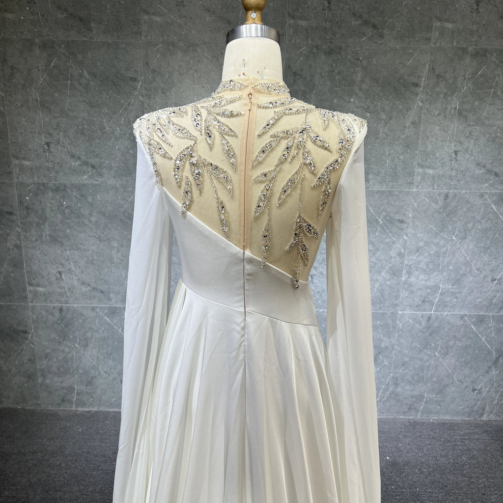 Luxury Dubai Muslim Soft Satin Cap Sleeve Formal Party Evening Gowns Women Wedding  Evening Dresses