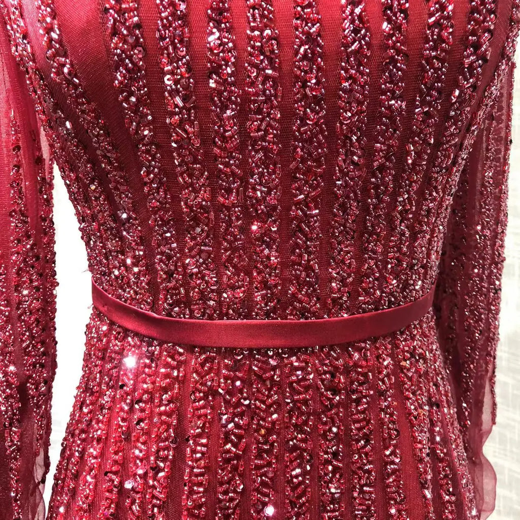 Blue Muslim a Line Beaded Luxury Dubai Long Evening Dresses Gowns 2024  for Woman Wedding Party Dress