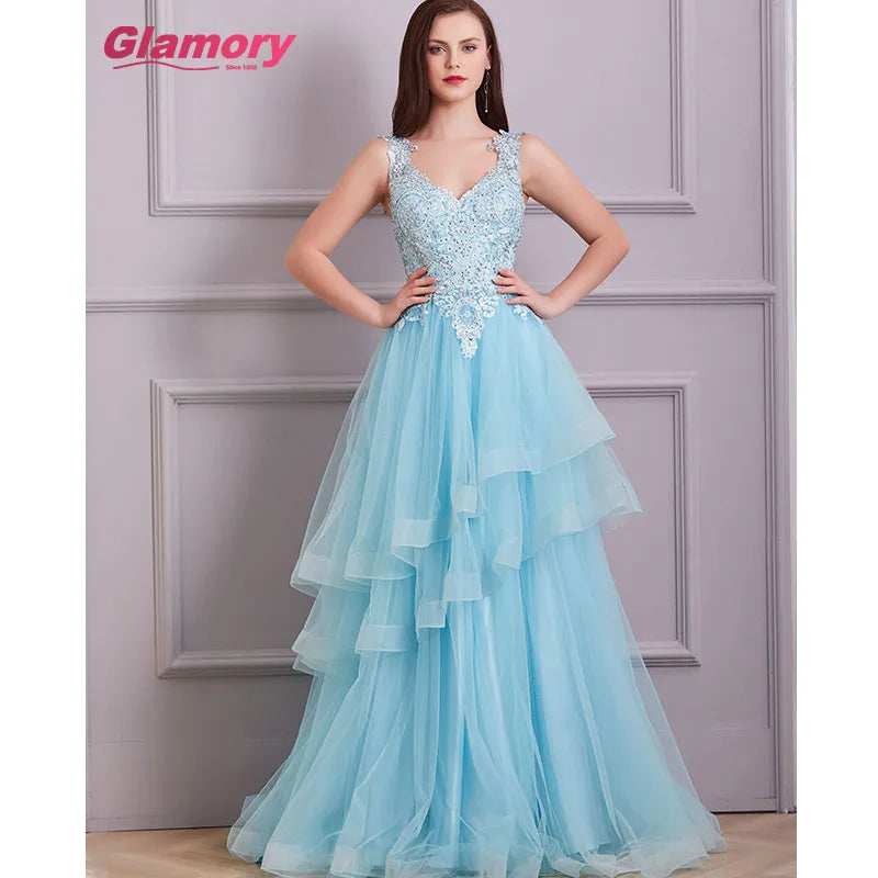 Embroidered Beading Dress Elegant Date Ceremony Party Prom Gown Ruffled Skirt Long Evening Dresses for Women