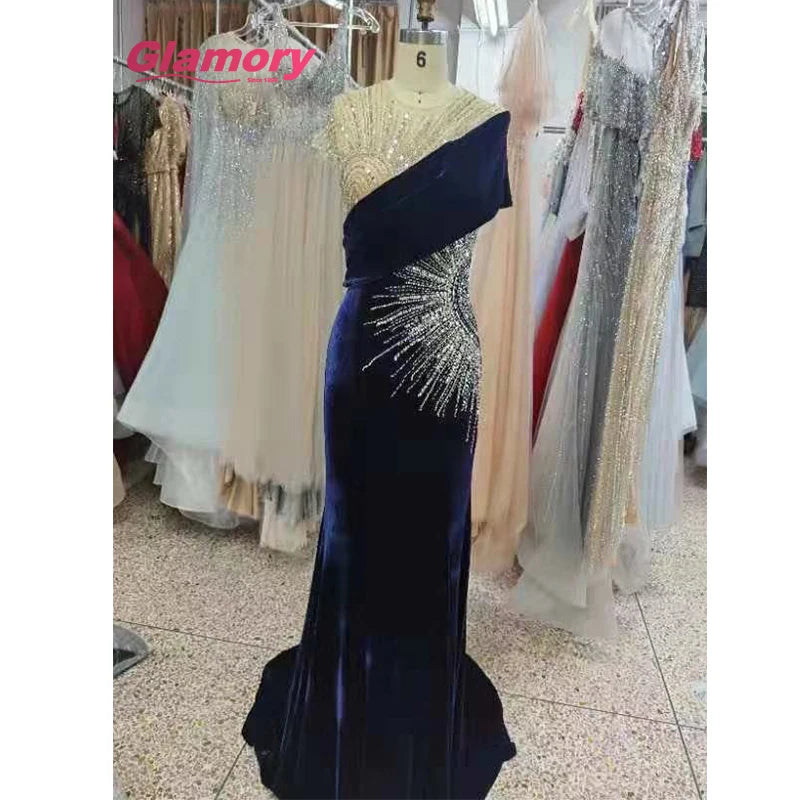 Ladies Formal Evening Dress Sleeveless Velvet Elegant Beaded Long Prom Dress