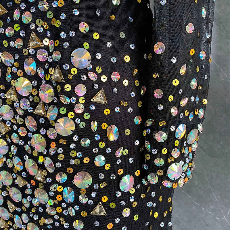 Sexy Black Homecoming Dresses Sweetheart Long Sleeve Shinny Crystal Stone Short Prom Dress