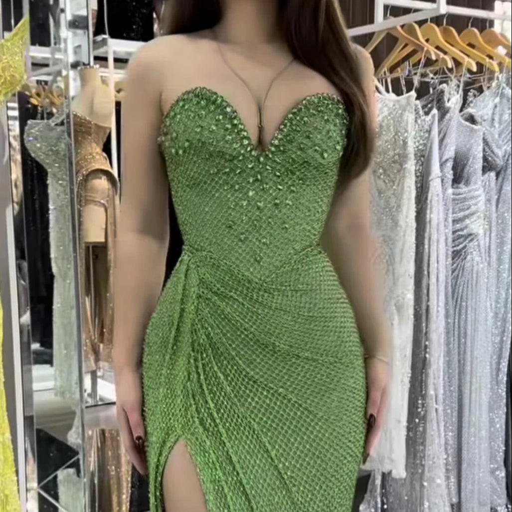 Ladies Formal Evening Dress Sleeveless Elegant Beaded Long Prom Dress