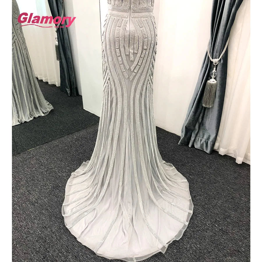 Luxury Shiny Rhinestone Dresses Sexy Bodycon Spaghetti Strap Prom Women Trumpet Mermaid Evening Dress