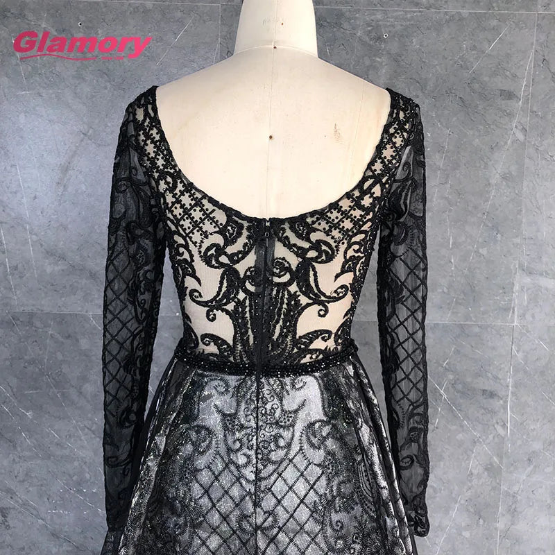 New Arrival Women Luxury Sleeve V-neck Slim Big Hem Long Evening Dress Beads Lace Prom