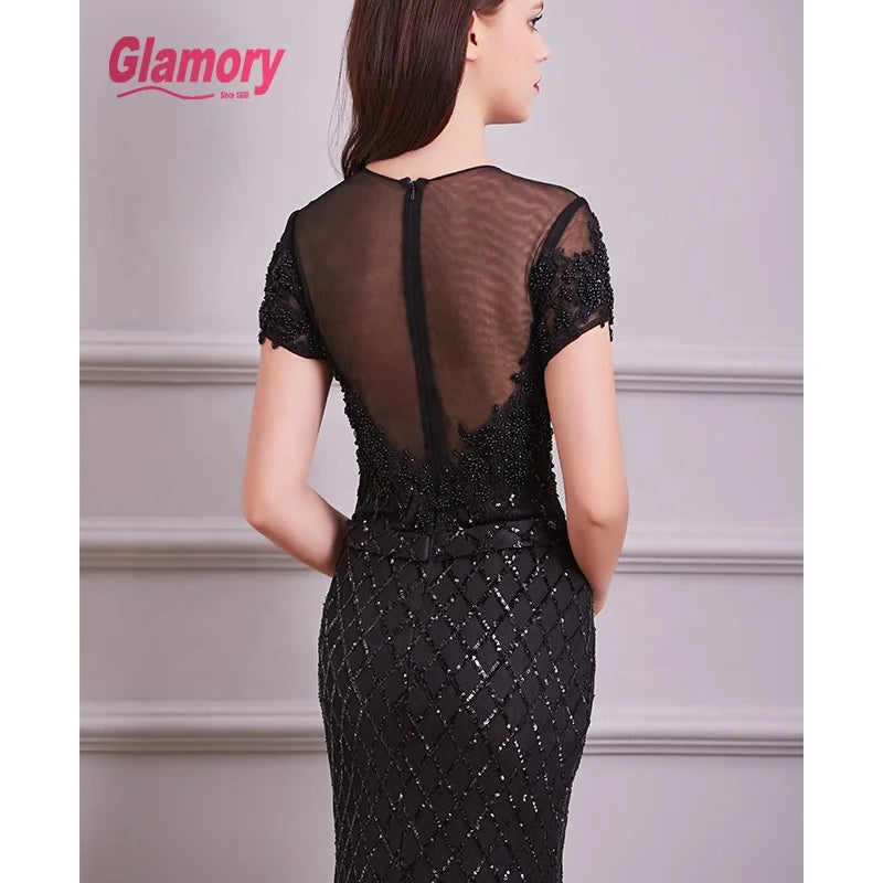 Black New Design Evening Dresses Luxury Beaded Mermaid Prom Dress Lace Dress
