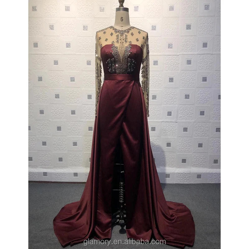 2021 New Arrival  High Quality Elegant Full Sleeve Beading Evening Dress Long Formal Party Wear