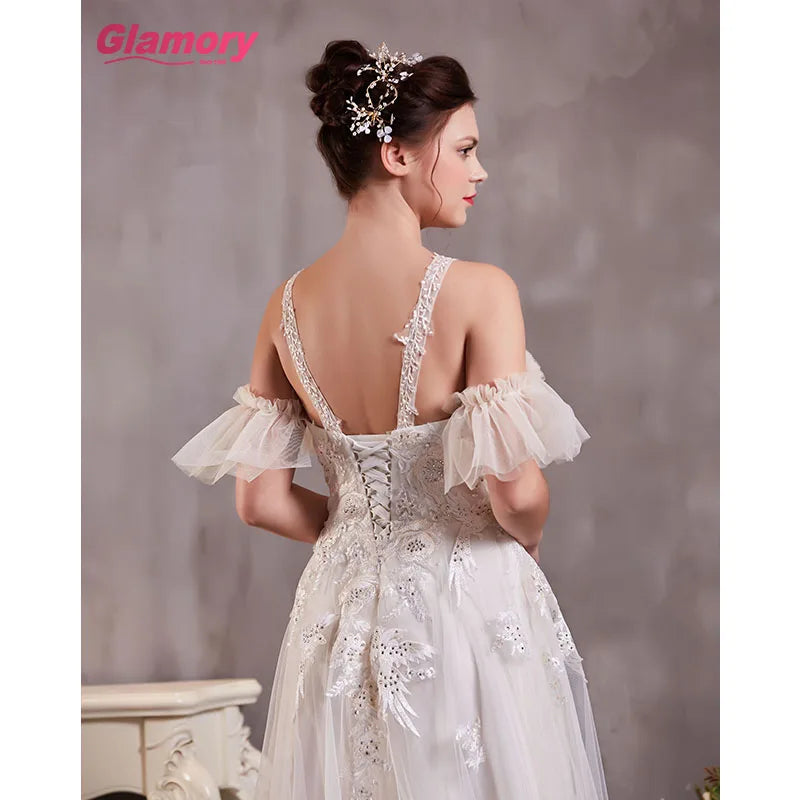 Travel Photo A-Line Dress Wedding Lawn Outdoor Seaside Tulle Beach Wedding Dress