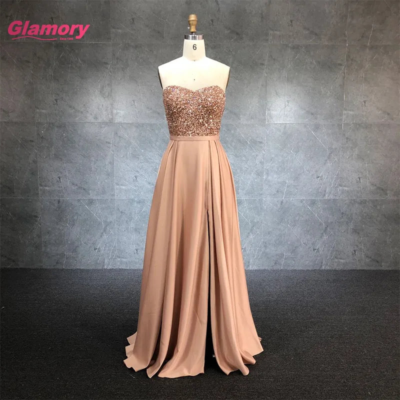 Chaozhou Evening Dress Factory Crystal Beading Satin Long Party Dress Gown
