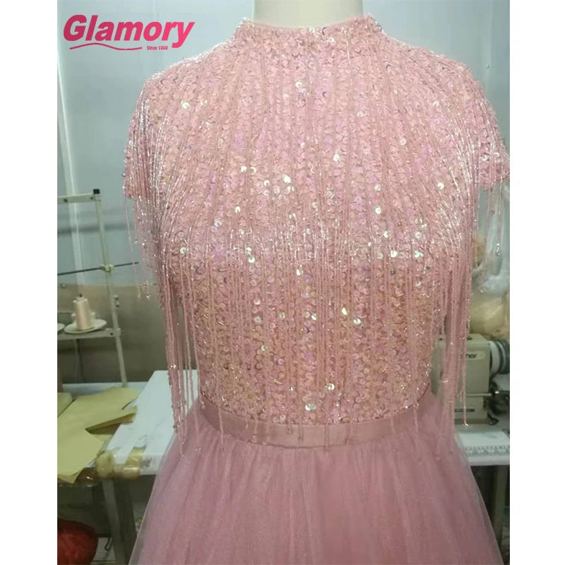 Hot Sale New Style Evening Party Tassel Beading Custom A-Line Women Burgundy Prom Dress