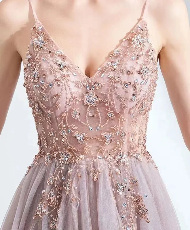 Sexy Spaghetti Straps Evening Dresses New Arrival V-Neck Rhinestones Beading Formal Prom Gowns With Slit Robe De Soiree