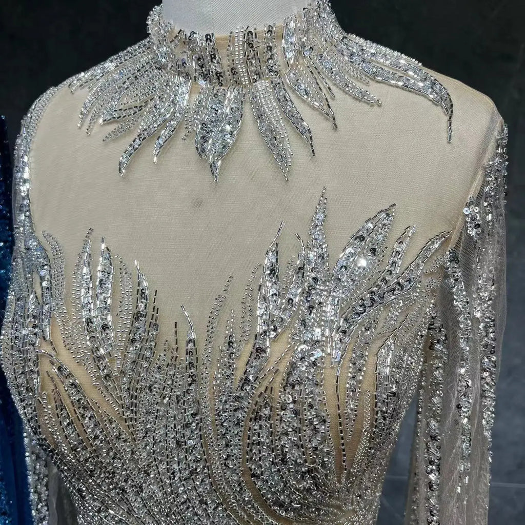 Luxury Dubai Beaded Lace Cape Sleeves Mermaid Evening Gown for Women Wedding Party Dresses