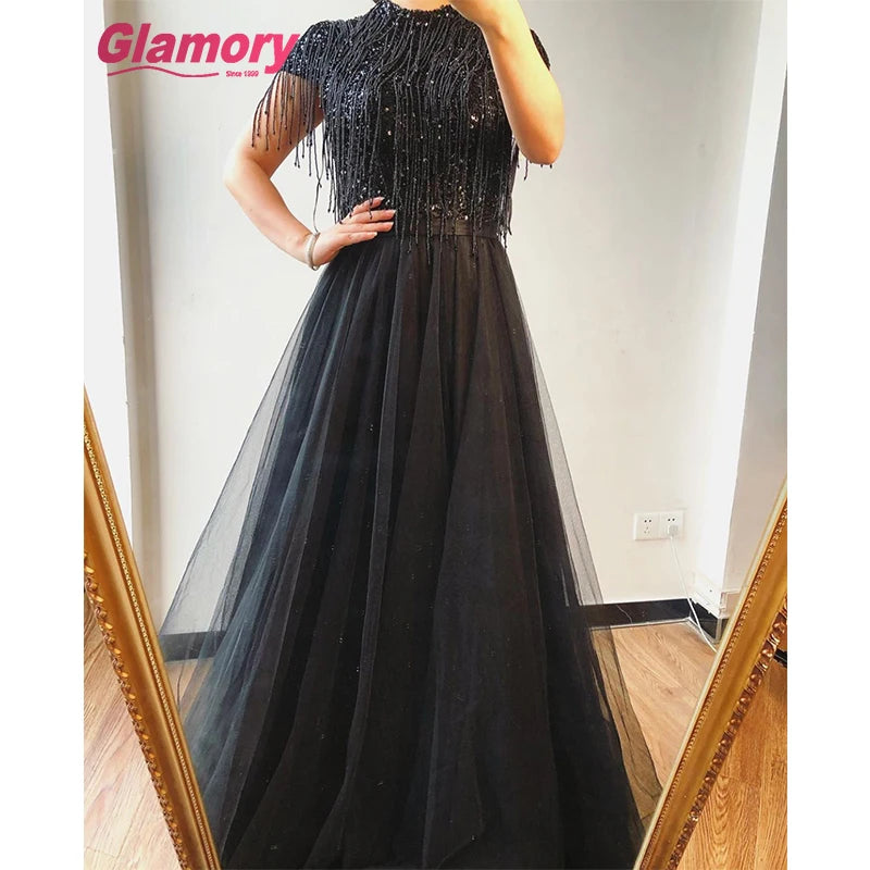 Hot Sale New Style Evening Party Tassel Beading Custom A-Line Women Burgundy Prom Dress