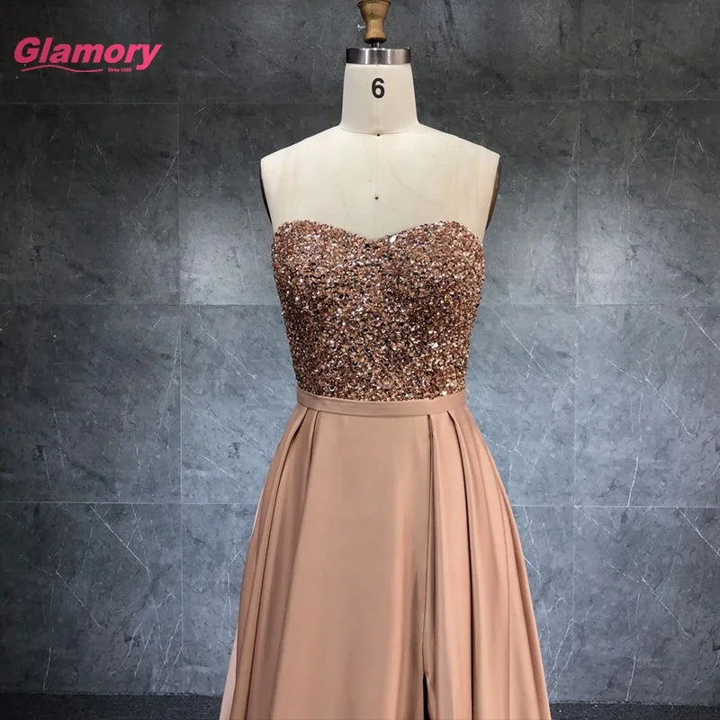 Chaozhou Evening Dress Factory Crystal Beading Satin Long Party Dress Gown