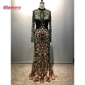 Dubai Fashion Dark Green Mermaid Dresses Hight Neck Long Sleeve Formal Women Lady Elegant Prom Evening Gowns