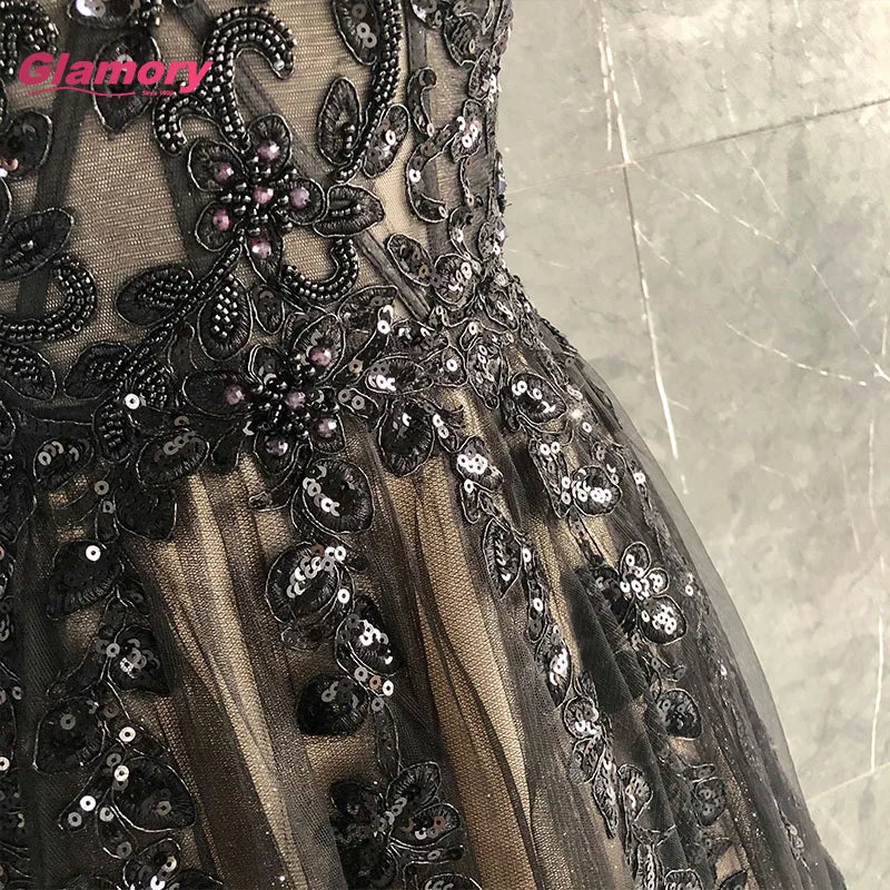 Wholesale Black Prom Dress Sweetheart Floor Length Sleeveless Lace Beading A-Line Long Evening Dresses