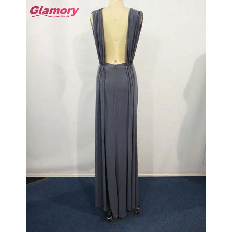 Gray Fashion Party Sleeveless Deep V Sexy Evening Bandegage Long Maxi Dress for Woman