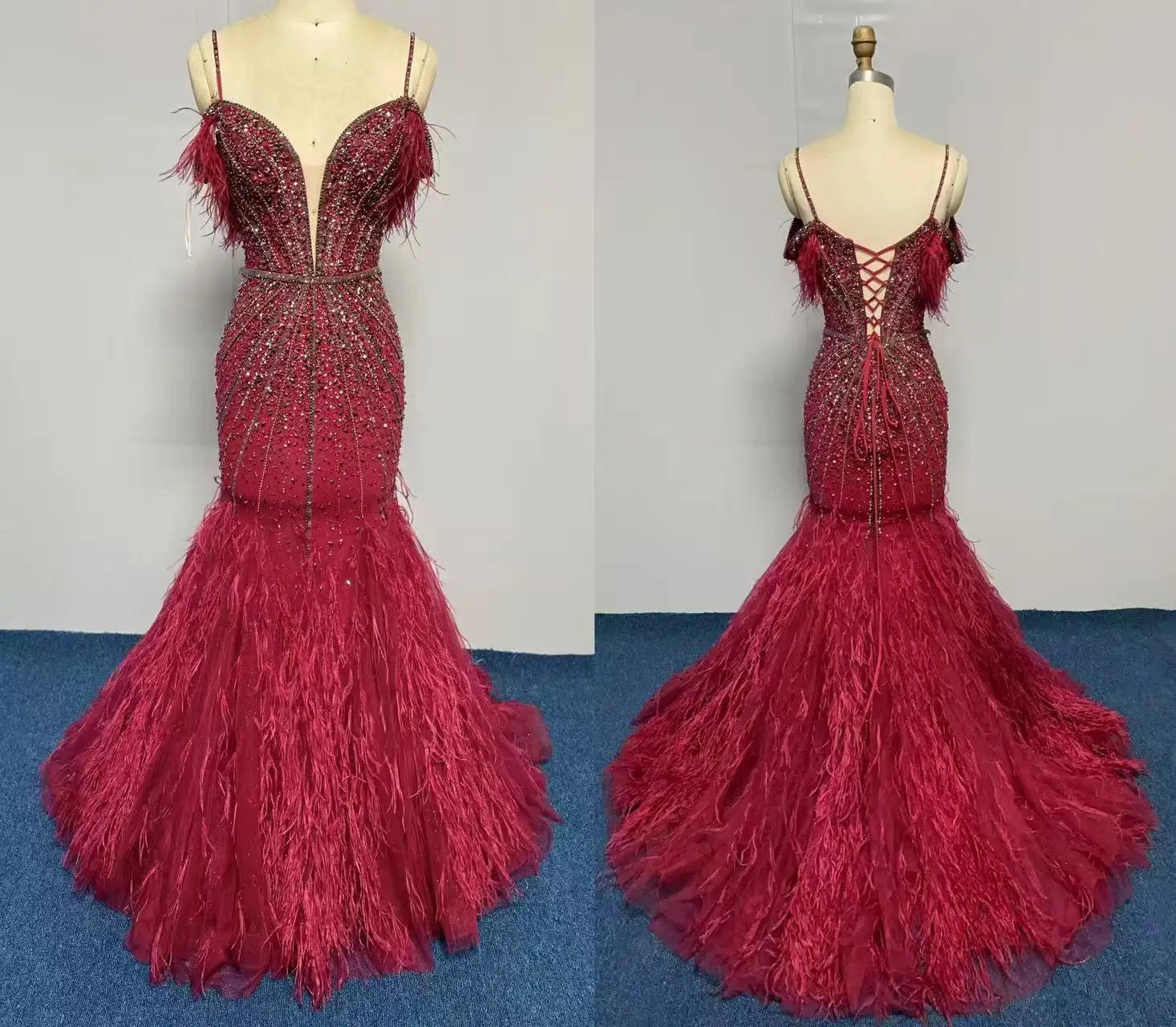 Luxury Feather White Nude Prom Evening Dresses Elegant Long Women's Wedding Party Dress