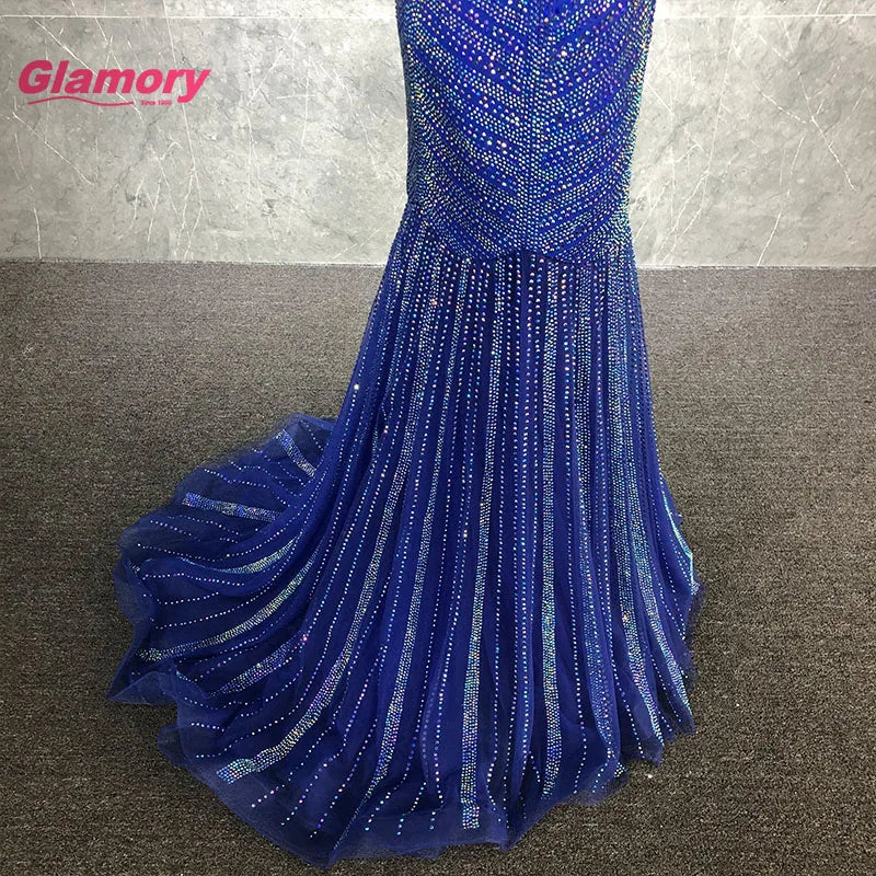 Royal Blue Elegant Beaded Prom Dress High Quality Vestido De Fietsa Sexy Mermaid Long Crystal Party Gowns