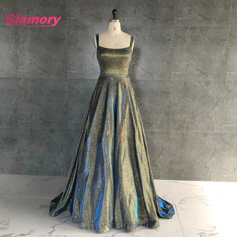 Simple Design Square Collar Evening Unique Brown Shiny Dancing Queen A-line Long Prom Dress for Wholesale