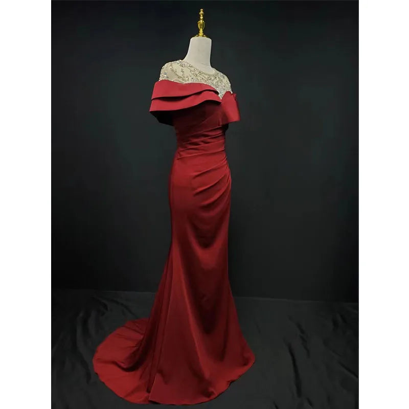 Red Banquet Evening Dress Fashion Party Long Evening Dress Elegant Slim Sexy Fishtail  Party  Dress