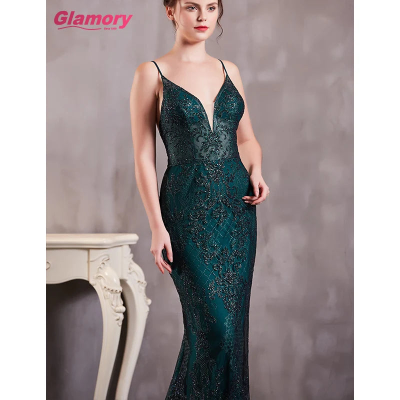 Wholesale Fashion Sequin Lace Dresses Sexy V Neck Sleeveless Long Women Lady Elegant Evening Dress
