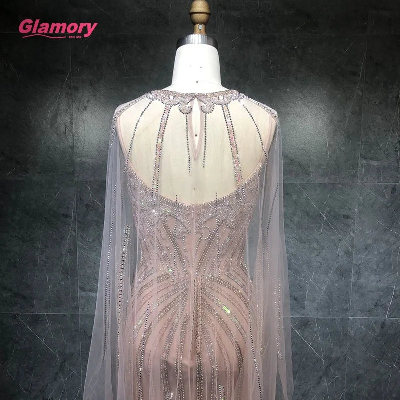 2021 New Design Sexy V Neck Long Sleeves Mermaid Heavy Beaded  Crystal Evening Dresses for Women