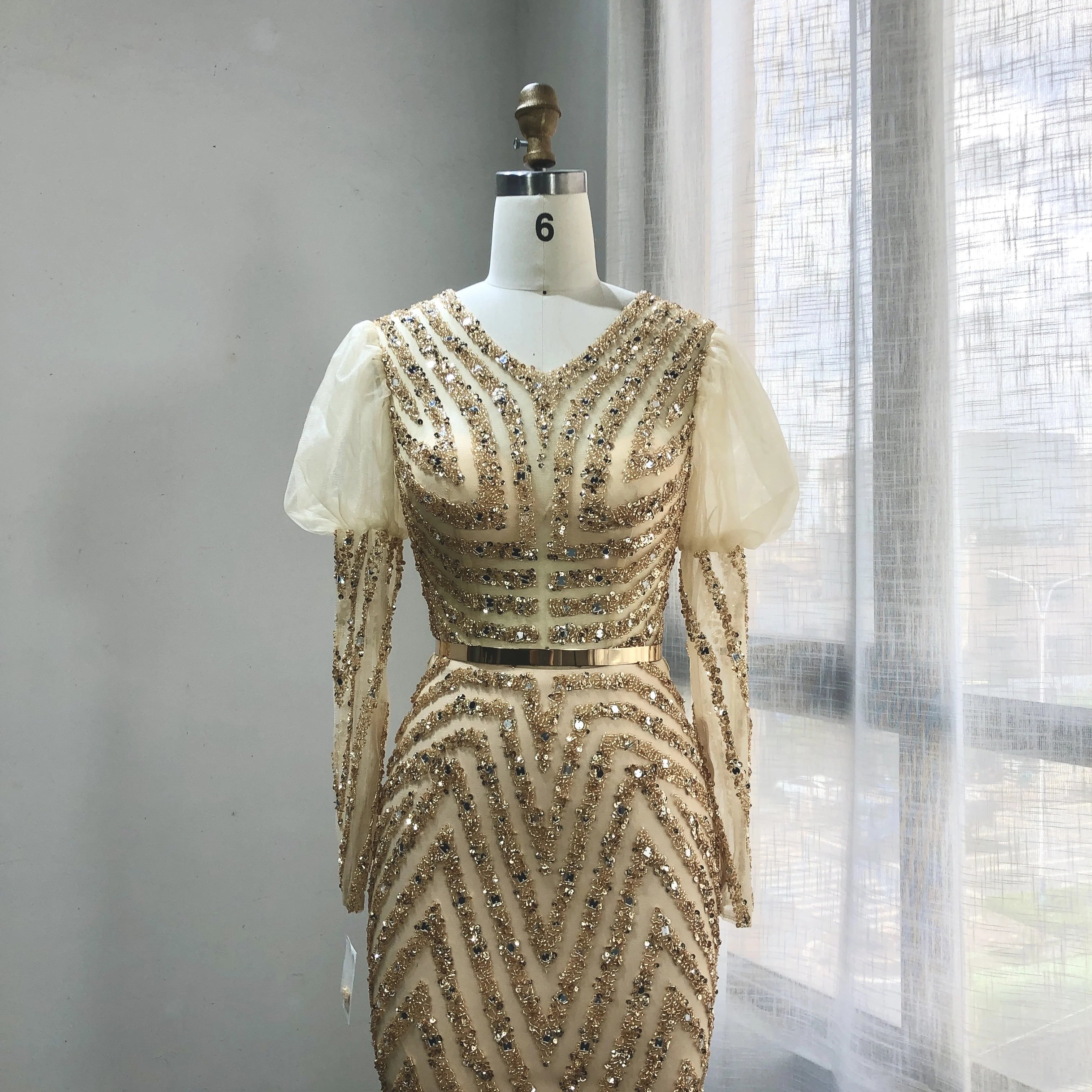 Golden Ready Made Beaded Gowns Arabia Women Party Dress in Bubai Gelinlik Mermaid Long Evening Dresses